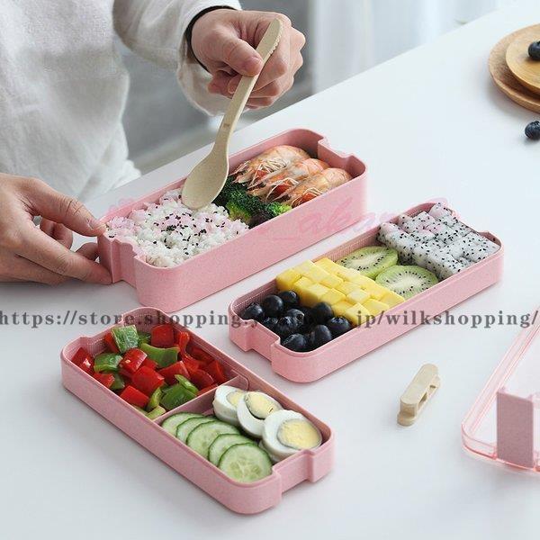 弁当箱 2段 箸付き 学校学生 会社出勤 食事用 便利 キャラクター