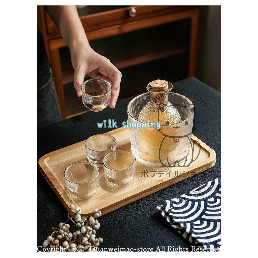 【美品】ブルーガラス　冷酒器セット 冷酒器セット 徳利 ガラス 6点セット ガラス酒器セット ゴールド