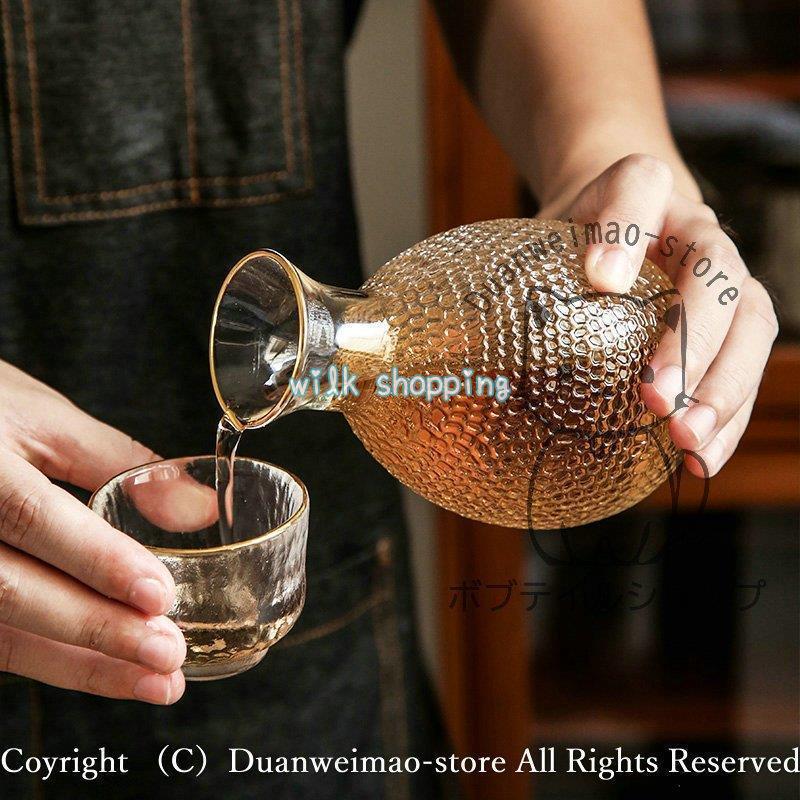 冷酒器セット 徳利 ガラス 6点セット ガラス酒器セット ゴールドライン