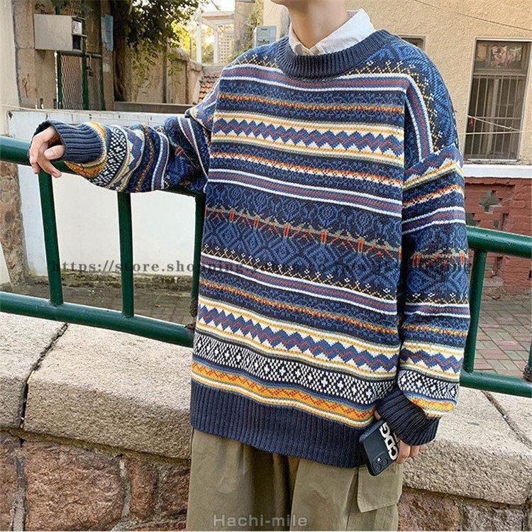 ニットセーター メンズ 長袖 春 秋 冬 レトロ 花柄 ゆったり カップル レディース イギリス風 紳士服 ストライプ You07 Cjb50 Wilk Shopping 通販 Yahoo ショッピング