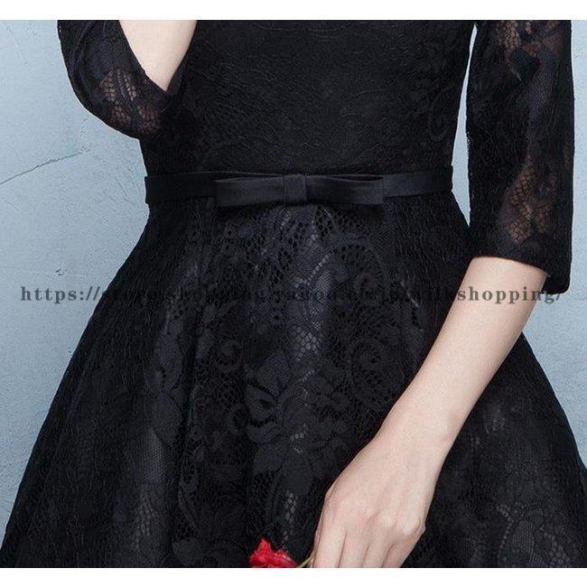 黒ロングドレス ハイネック お呼ばれ ドレス パーティードレス 着痩せ