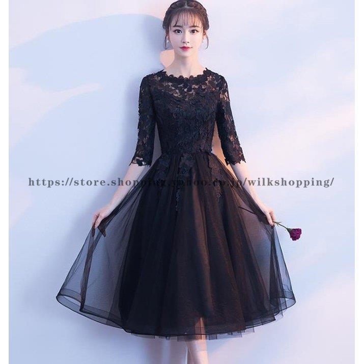 ドレス 結婚式 パーティードレス お呼ばれワンピース 五分袖 レース