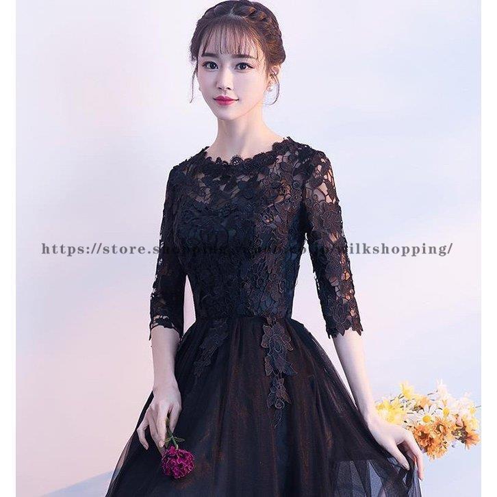 ドレス 結婚式 パーティードレス お呼ばれワンピース 五分袖 レース