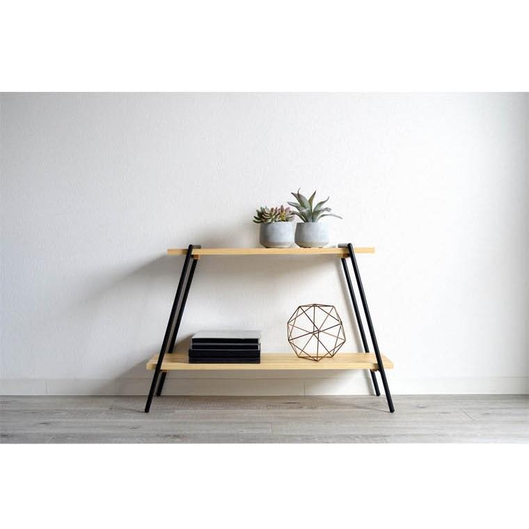 アイアンラック 2段 天然木 パイン材 鉄脚 組み立て簡単 キャンプ 棚