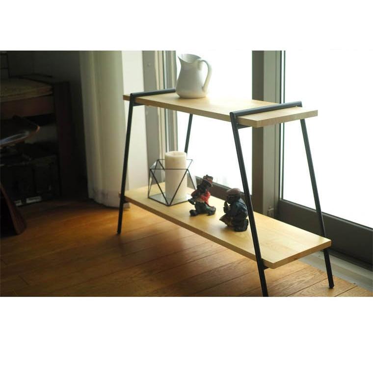 アイアンラック 2段 天然木 パイン材 鉄脚 組み立て簡単 キャンプ 棚