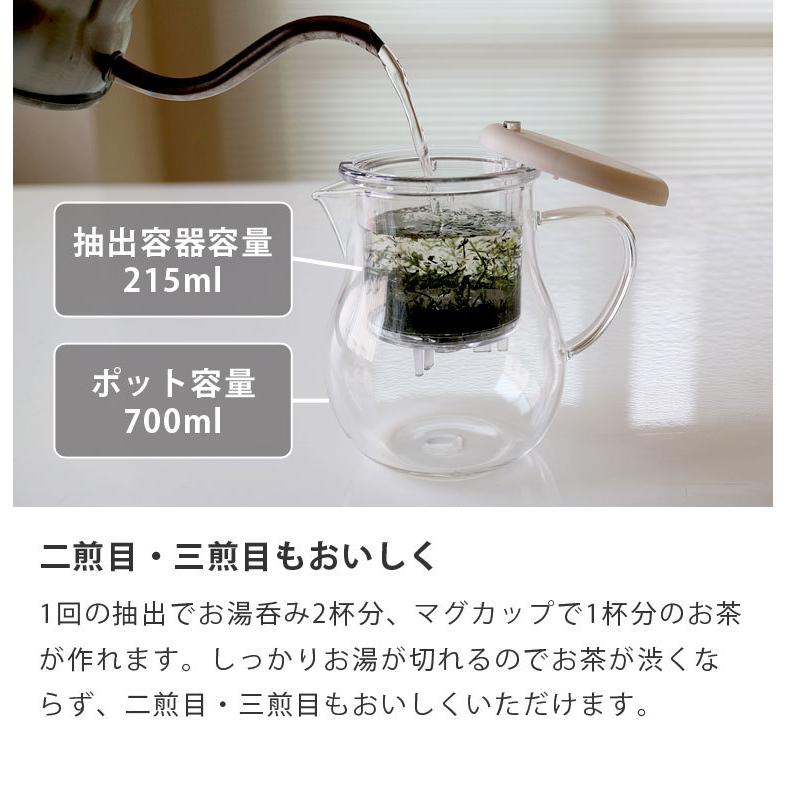 ティーポット 耐熱ガラス製 茶こし付き ワンプッシュ抽出 1人〜2人用