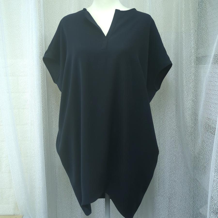 ヨーコチャンドルマンスリーブ コクーン ワンピース ネイビー 日本製  