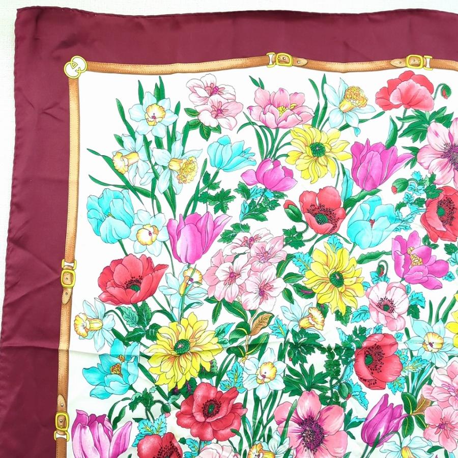 【美品】GUCCI グッチ フローラル シルクスカーフ 大判 花柄 エレガント GUCCI（グッチ） 100% シルクスカーフ 花柄 フローラル イタリア製