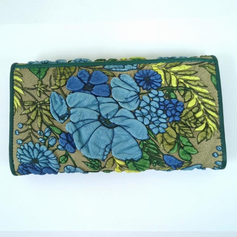 デコブランシェ 本革 長財布 ギャルソン 京華 花柄 サイフ ブルー decobranche デコブランシェ 本革 長財布 ギャルソン 京華 花柄