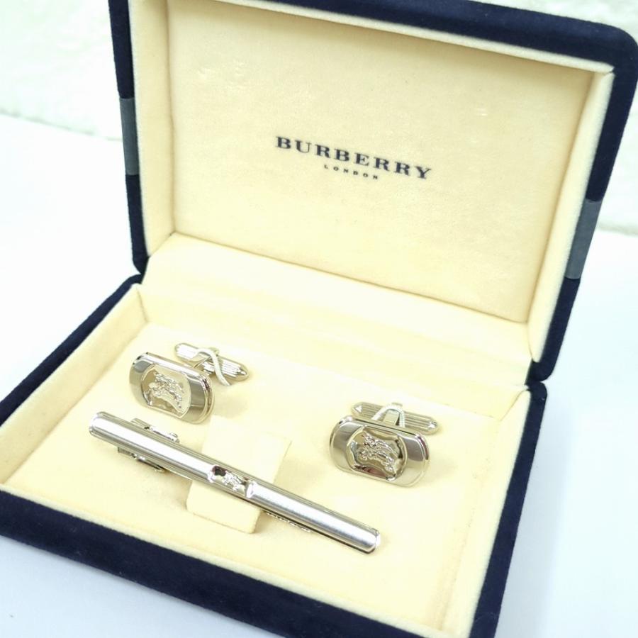 【美品】バーバリー  Burberry  カフリンクス　ネクタイピン　シルバー BURBERRY（バーバリー） ネクタイピン カフリンクス セット シルバー