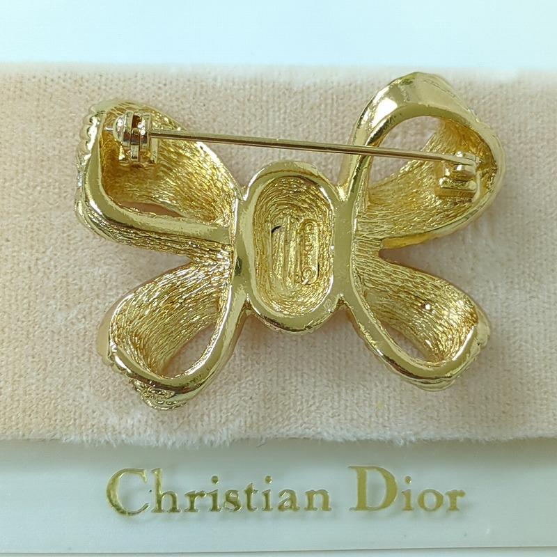 Dior ヴィンテージ リボン ゴールド ラインストーン￼￼ ブローチ