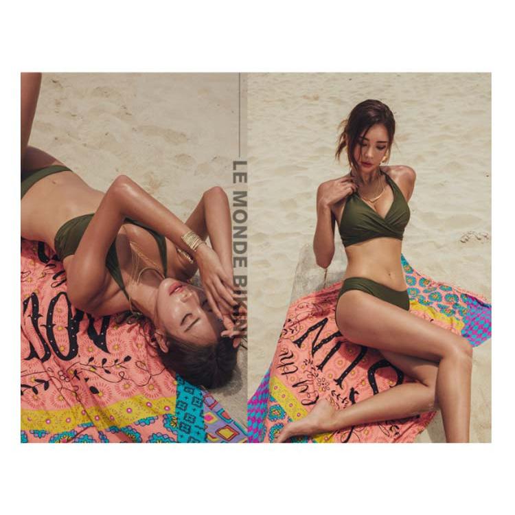 ビキニ セット 水着 セクシー バンドゥ レディース 体型カバー 夏 ノンワイヤー リボン ホルターネック セパレート 韓国風 無地 カーキ オトナ女 |  | 13