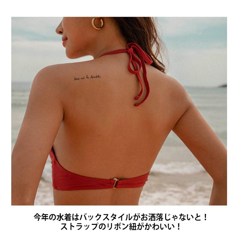 ビキニ セット 水着 セクシー バンドゥ レディース 体型カバー 夏 ノンワイヤー リボン ホルターネック セパレート 韓国風 無地 カーキ オトナ女 |  | 18