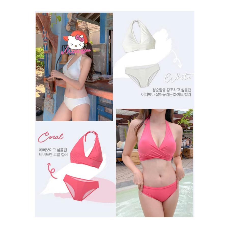 ビキニ セット 水着 セクシー バンドゥ レディース 体型カバー 夏 ノンワイヤー リボン ホルターネック セパレート 韓国風 無地 カーキ オトナ女 |  | 04