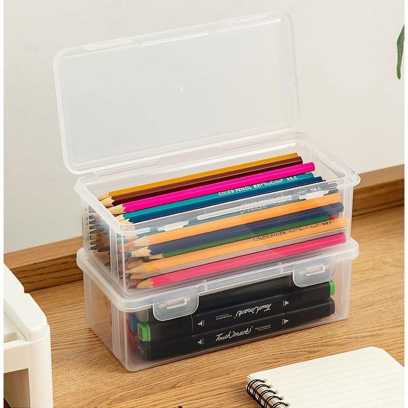 鉛筆収納ケース 2個セット 蓋付き 大容量 透明 文房具 ペンケース 100