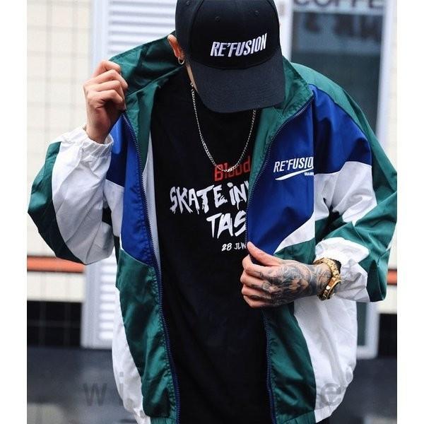 レトロな配色ナイロンジャケット韓国オルチャン原宿系ストリートダンス