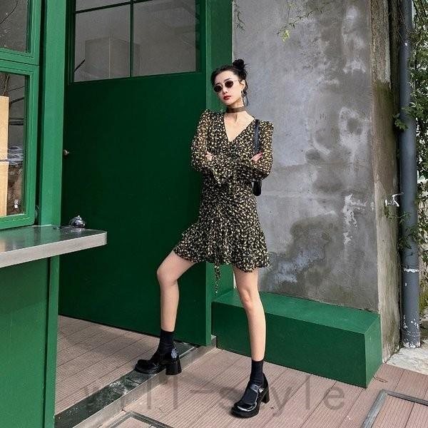 レディースファッション B品セール シフォンワンピース韓国オルチャンストリート花柄シャーリングvネックきれいめ原宿系ショート丈 Zwmxkntzfo Shahjahanmosque Org Uk