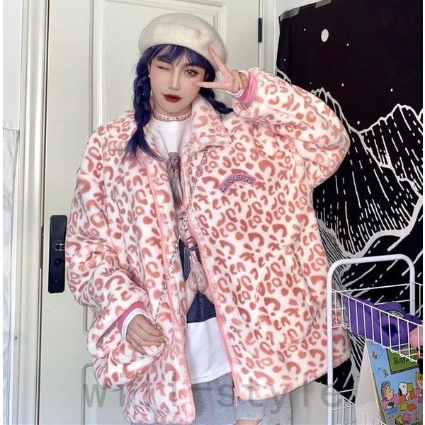 最大65 Offクーポン ジャケットヒョウ柄韓国オルチャンストリートレオパードアニマル派手可愛いダンス衣装原宿系ボアフリースブルゾンアウター