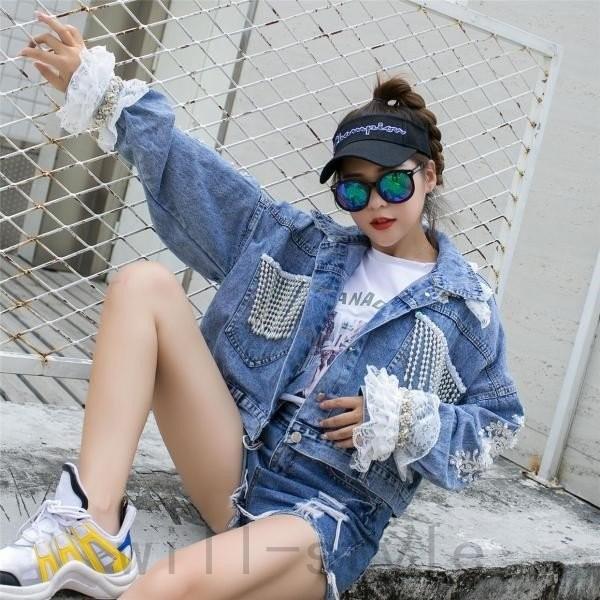 デニムジャケット韓国原宿系ストリートダンス衣装レースhiphopオルチャンフリンジジーンズアメカジトップスアウター Joy Jspmdyiz Will Style 通販 Yahoo ショッピング