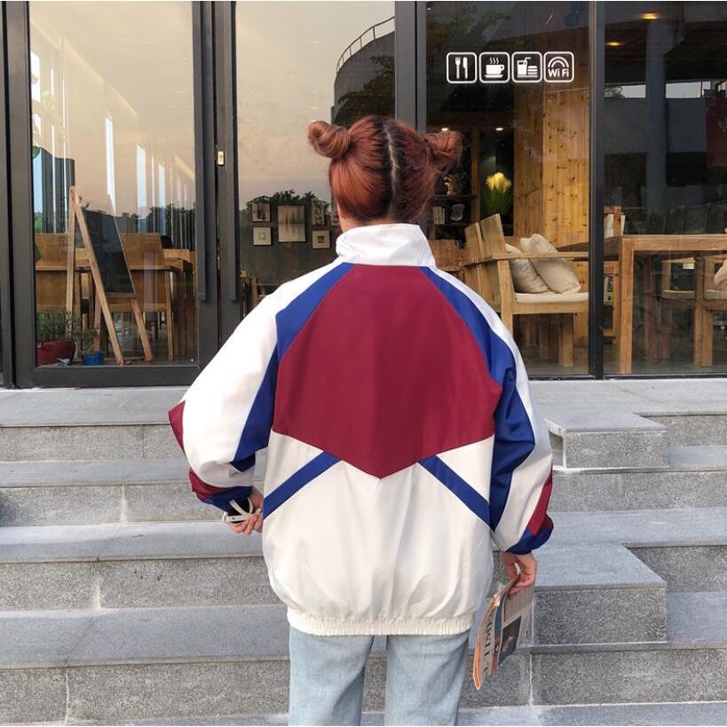 レトロな配色ナイロンジャケット韓国オルチャン原宿系ストリートダンス