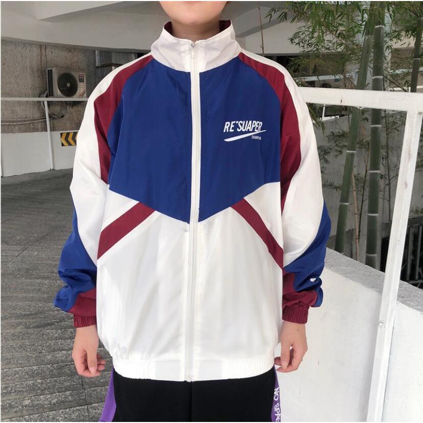 レトロな配色ナイロンジャケット韓国オルチャン原宿系ストリートダンス