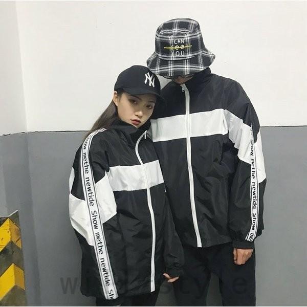 ナイロンジャケット韓国オルチャンライン原宿ロゴダンス衣装hiphopストリート配色アウターブルゾンレディース 可愛いクリスマスツリーやギフトが