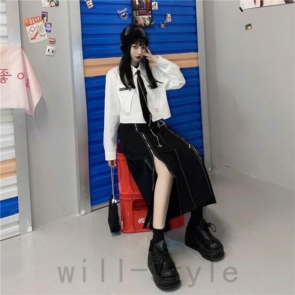 スリットスカート韓国オルチャンストリート原宿系ロングv系ファスナージッパー変形アシメ黒サブストサブカルボトムス Joy Y0rgsmt2 Will Style 通販 Yahoo ショッピング