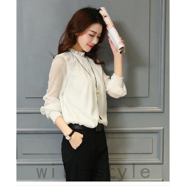 ブラウス白ブラウスレディースフォーマル無地シフォンブラウスオフィストップスタートルネック大きいサイズ30代40代50代春夏新作 100 品質