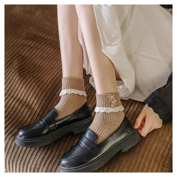 ソックス 2足セット レースフリル ガーリー かわいい ショート靴下 ショートソックス レディース フリルソックス コットン レース 花柄刺繍 靴下 |  | 12