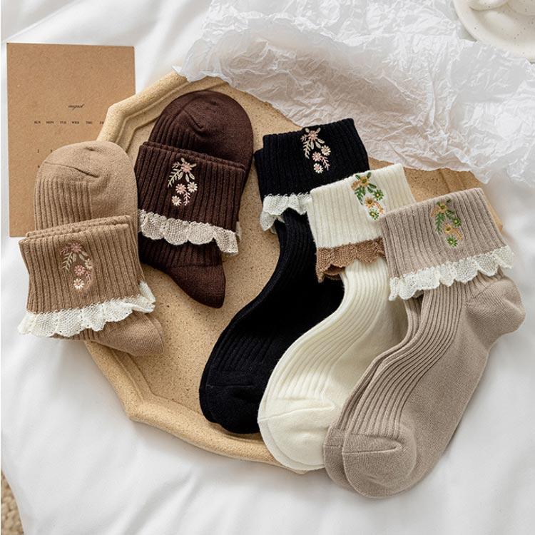 ソックス 2足セット レースフリル ガーリー かわいい ショート靴下 ショートソックス レディース フリルソックス コットン レース 花柄刺繍 靴下 |  | 02