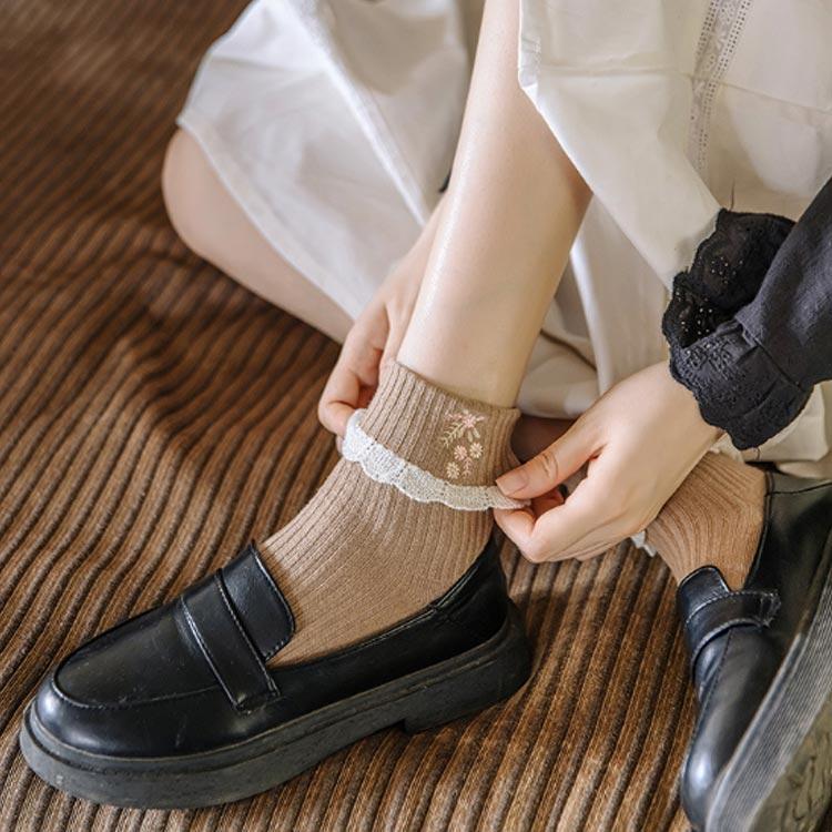 ソックス 2足セット レースフリル ガーリー かわいい ショート靴下 ショートソックス レディース フリルソックス コットン レース 花柄刺繍 靴下 |  | 04