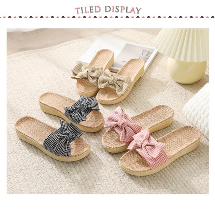 レディース 四節 リネンスリッパ チェック柄 軽量 履きやすい 夏 厚底 リボン かわいい ルームシューズ シューズ 夏靴 ルーム ロヒール 女性 シ |  | 10