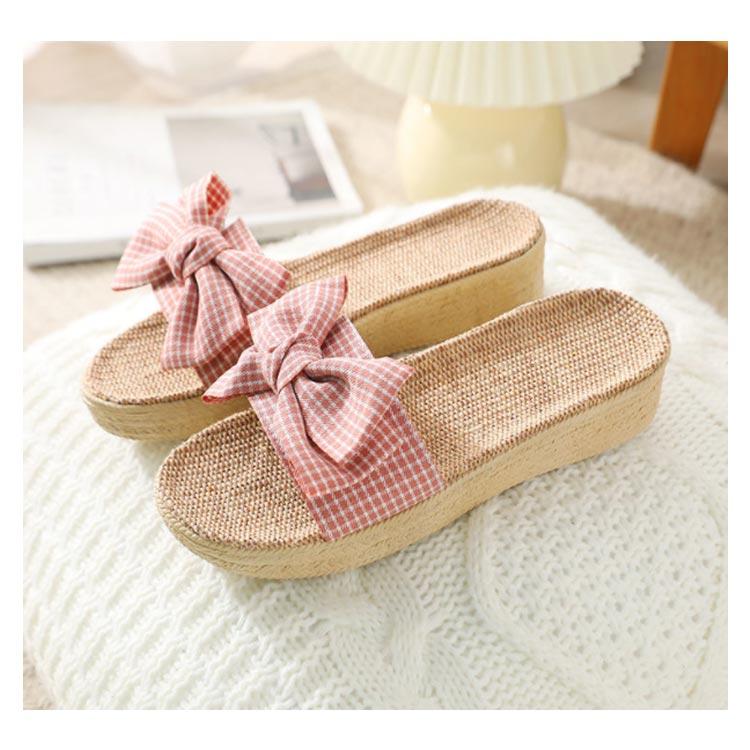 レディース 四節 リネンスリッパ チェック柄 軽量 履きやすい 夏 厚底 リボン かわいい ルームシューズ シューズ 夏靴 ルーム ロヒール 女性 シ |  | 13