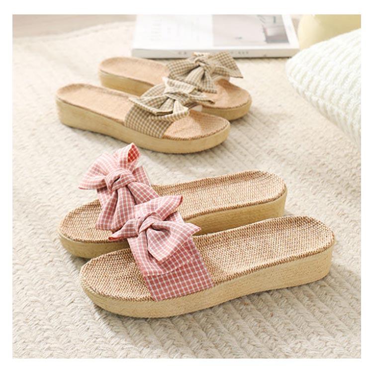 レディース 四節 リネンスリッパ チェック柄 軽量 履きやすい 夏 厚底 リボン かわいい ルームシューズ シューズ 夏靴 ルーム ロヒール 女性 シ |  | 14