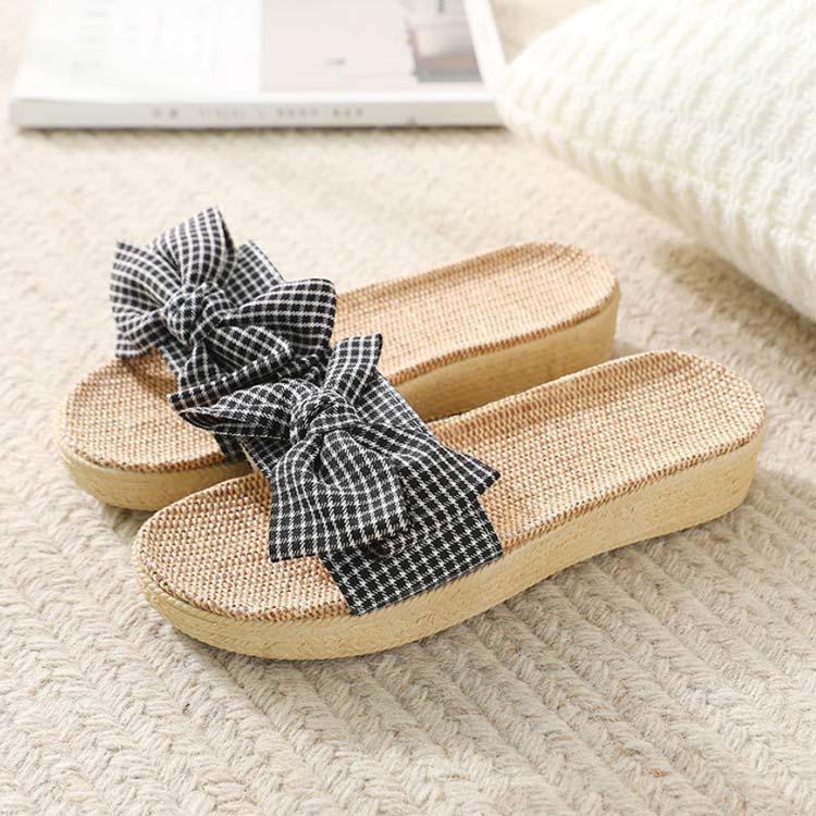 レディース 四節 リネンスリッパ チェック柄 軽量 履きやすい 夏 厚底 リボン かわいい ルームシューズ シューズ 夏靴 ルーム ロヒール 女性 シ |  | 02