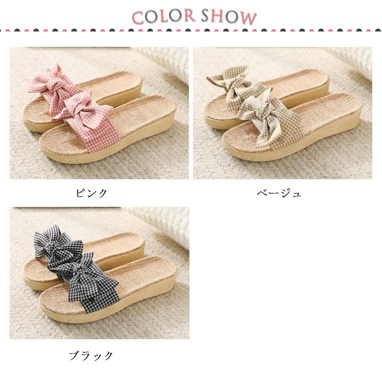 レディース 四節 リネンスリッパ チェック柄 軽量 履きやすい 夏 厚底 リボン かわいい ルームシューズ シューズ 夏靴 ルーム ロヒール 女性 シ |  | 06