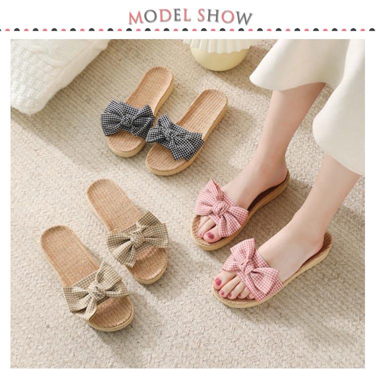 レディース 四節 リネンスリッパ チェック柄 軽量 履きやすい 夏 厚底 リボン かわいい ルームシューズ シューズ 夏靴 ルーム ロヒール 女性 シ |  | 07