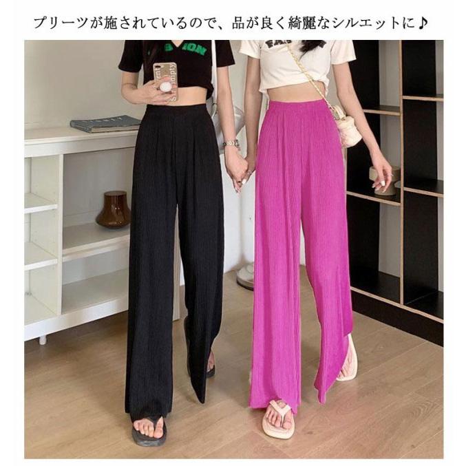 送料無料 切れるパンツ プリーツパンツ シフォン ワイドパンツ プリーツ ウェストゴム ロング丈 パンツ ガウチョパンツ ボトムス プリーツパンツ リ |  | 08