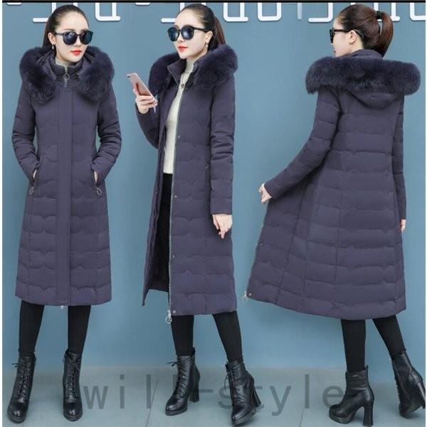 ダウンコートレディースロング丈スリムファーロングダウンコートダウン冬暖かい防寒服着痩せ