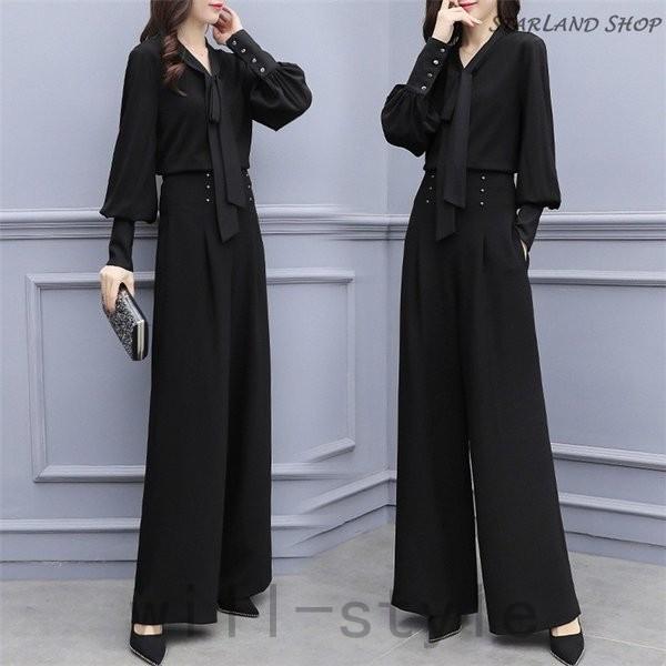 セットアップレディースパンツスーツガウチョパンツ2点セットゆったりシャツフォーマルビジネスシースル 最大92 オフ