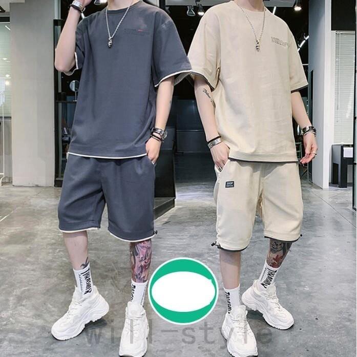 セットアップ メンズ 夏 ジャージ 上下セット スウェット 綿麻 半袖 Tシャツ 丸首 薄手 ショートパンツ スポーツ 大きいサイズ カジュアル おしやれ 新作 驚きの価格