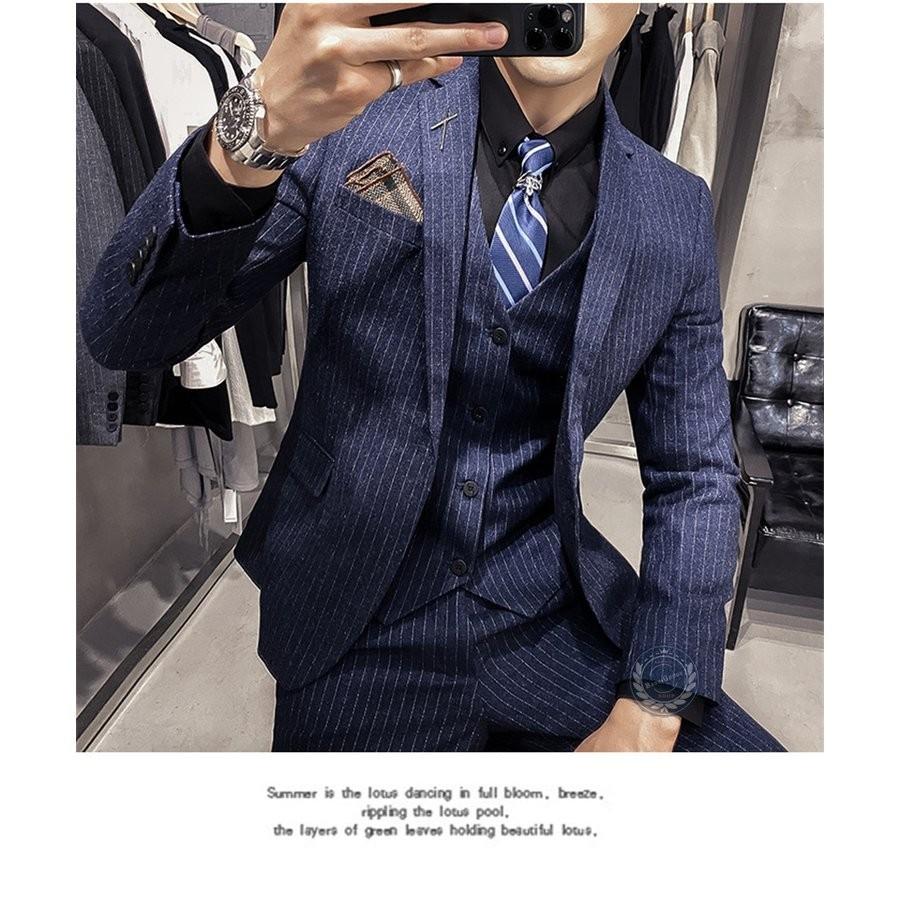 新しい ストライプ セットアップ ビジネススーツ スリーピース メンズ スーツ スリーピース ストライプ ビジネススーツ メンズ 3ピーススーツ 3ピーススーツ 通勤 3点セット ベスト 細身 ベスト付き カジュアルスーツ ビジネススーツ