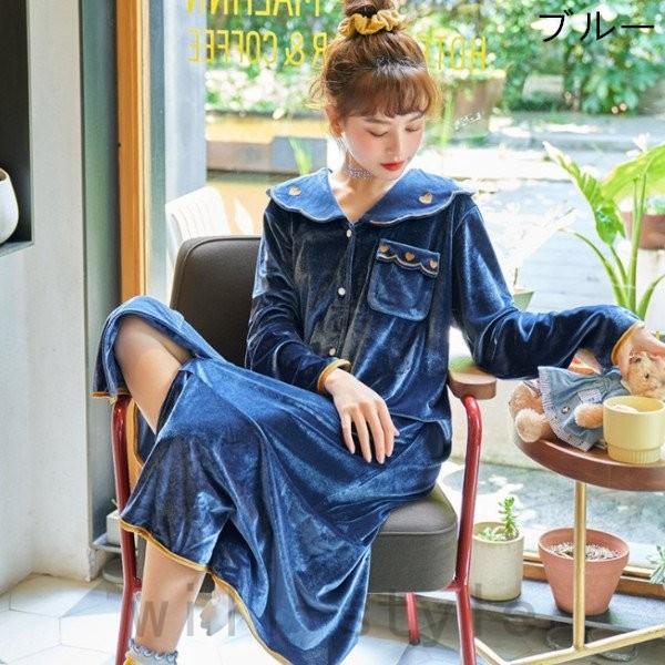 パジャマレディース秋冬部屋着パジャマワンピーススウィート可愛いお姫様風前開長袖ラペル韓国風おしゃれロングパジャマルームウェア秋冬着m Xl ずっと気になってた