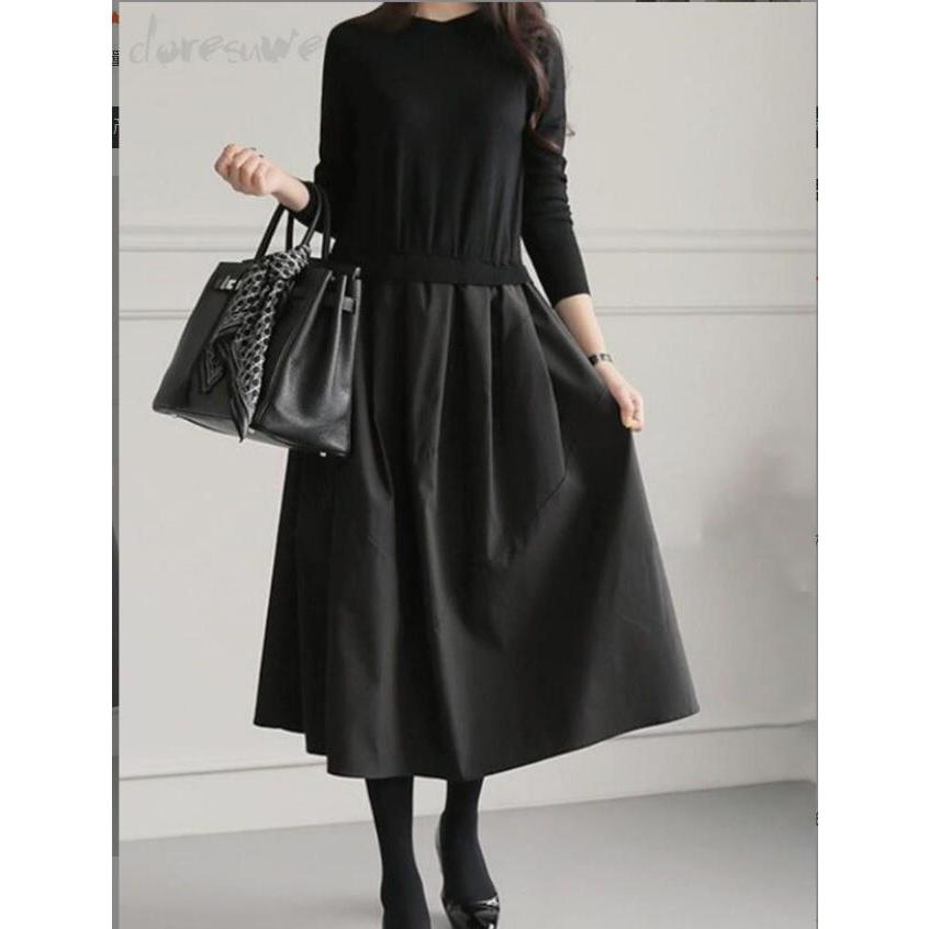 人気商品 ワンピース レディース 黒ワンピ おしゃれ きれいめ 40代 50代 無地ワンピース ロング丈 着痩せ 秋冬 長袖 丸首 ゆったり 体型カバー Will13 033baeb Will Style 通販 Yahoo ショッピング