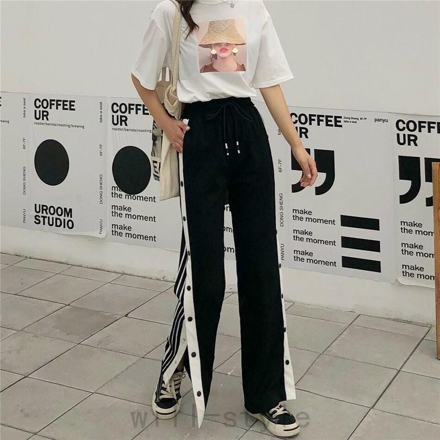 ワイドパンツ サイドライン ジャージ レディース 韓国 ファッション レディース パンツ スポーツ カジュアル 黒 ジャージパンツ ワイド スリット ボタン Will806 Qetd0s10 Will Style 通販 Yahoo ショッピング