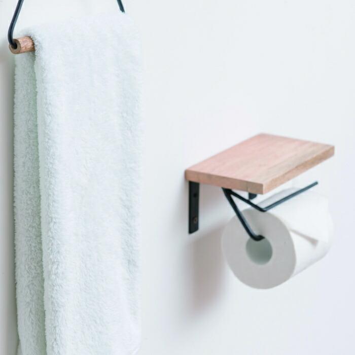 トイレットペーパーホルダー おしゃれ 棚付き 木目 シングル アイアン 1連 天板付き 天然木 |  | 01