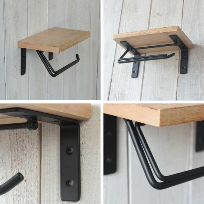 トイレットペーパーホルダー おしゃれ 棚付き 木目 シングル アイアン 1連 天板付き 天然木 |  | 02