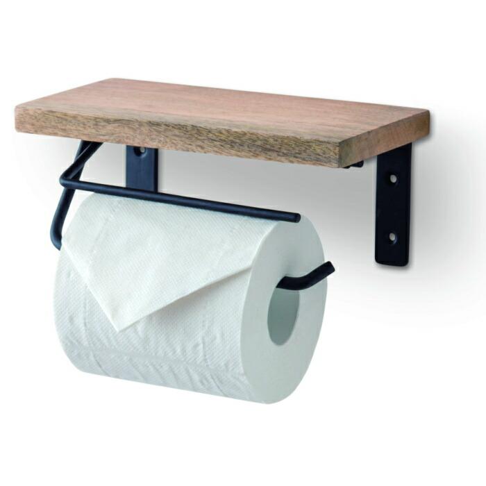 トイレットペーパーホルダー おしゃれ 棚付き 木目 シングル アイアン 1連 天板付き 天然木 |  | 04