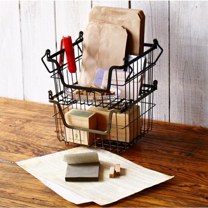 かご バスケット カゴ ワイヤーバスケット 収納カゴ 収納バスケット おしゃれ 籠 収納 籠バスケット スタッキングバスケット 持ち手 アイアン アンティーク 雑貨 |  | 01