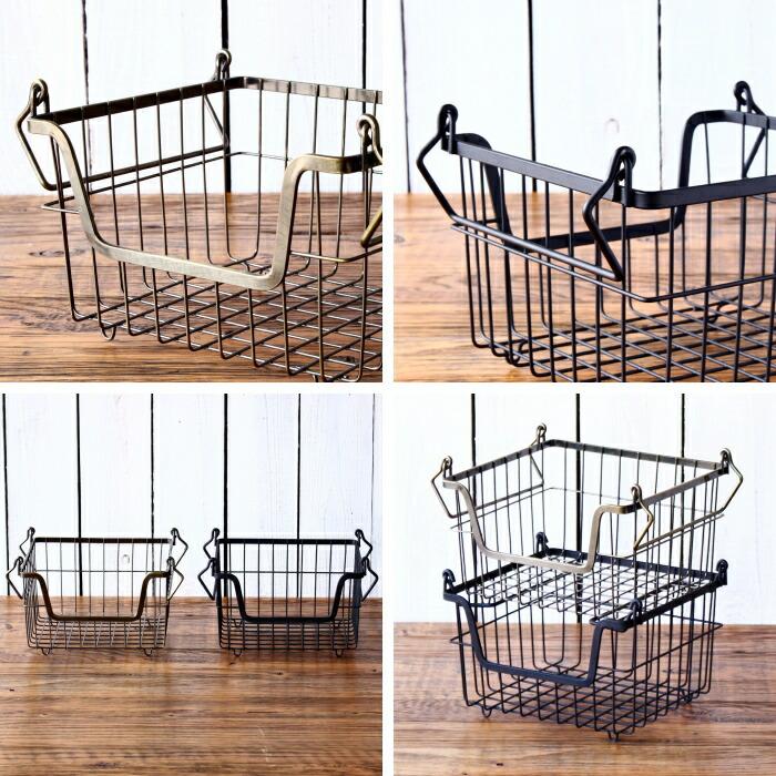 かご バスケット カゴ ワイヤーバスケット 収納カゴ 収納バスケット おしゃれ 籠 収納 籠バスケット スタッキングバスケット 持ち手 アイアン アンティーク 雑貨 |  | 05